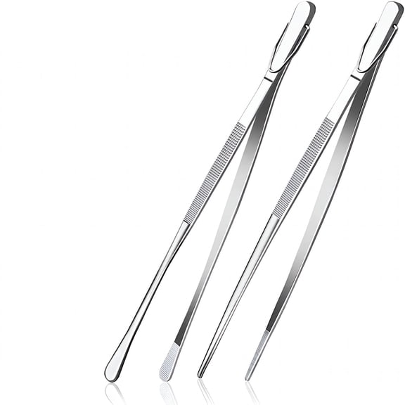 EXLEAF 2 Pcs 12-Inch Kitchen Tweezers Fine Tweezer Tongs,Cooking Tweezers Stainless Steel Extra-Long Stainless Steel Cooking Tweezers (Silver)