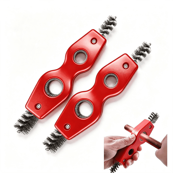EXLEAF 2 Pcs Car Battery Terminal Cleaning Brush, 4-In-1 Battery Post Cleaner Brush with Steel Wire, Cleaning Tool for Terminals and Pipes, Universal for Most Cars, Trucks, Suvs (Red)