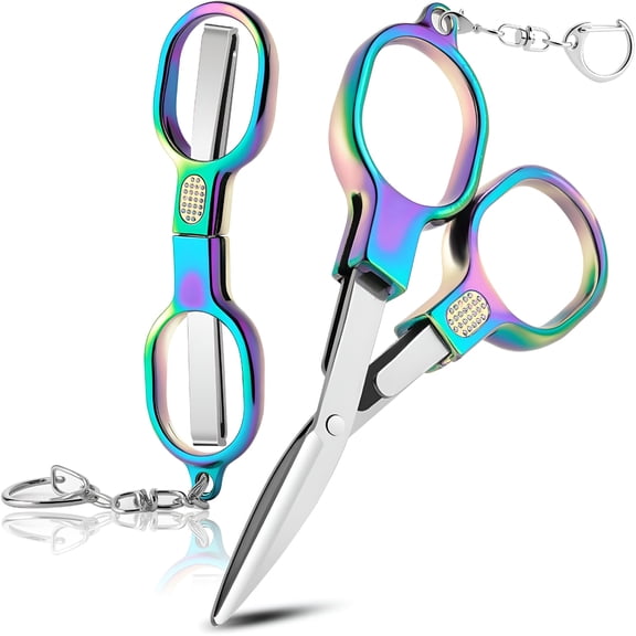 EXLEAF 2 Pcs Folding Stainless Steel Portable Mini Travel Scissors,Safety Foldable Small Scissors All Purpose with 2 Keychain for Travel,Home,Craft,Sewing,Nurse Accessories