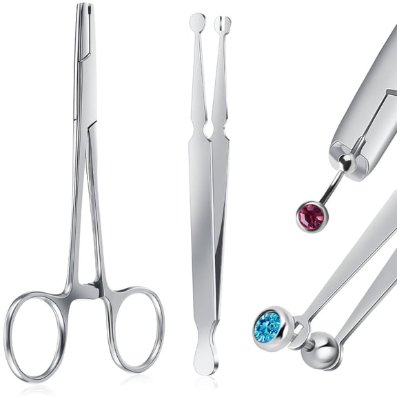 EXLEAF 2 Pcs Piercing Ball Grabber Tool 3Mm Piercing Barbell Clamps Tool for Changing Jewelry Stainless Steel Forceps Locking Tweezers Clamps Kit for Nose Ear Lip Tongue Ball Screw Removal (Common)