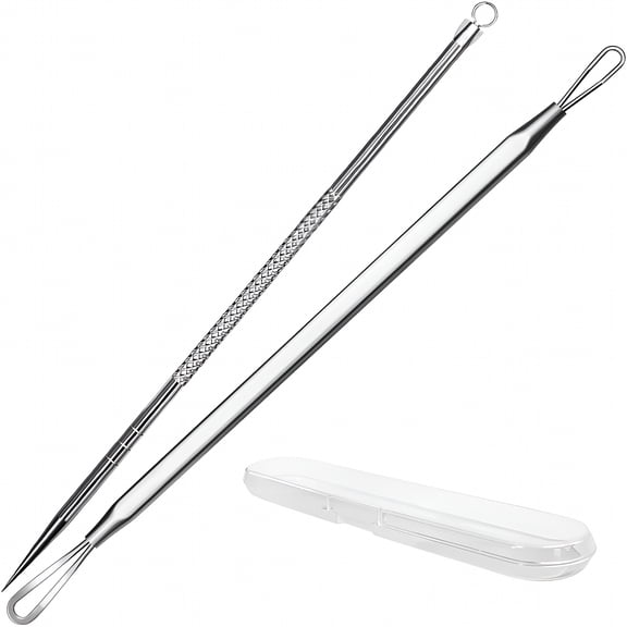 EXLEAF 2 Pcs Surgical Grade Stainless Steel Blackhead Remover Kit, Pimple Extractor and Comedone Popper Tool for Face, Nose, and T-Zone Blemishes