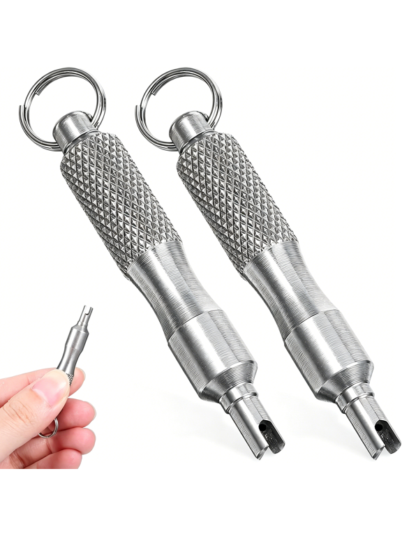 2 Pcs Valve Core Removal Tool Keychain,Stainless Steel Tire Valve Stem Tool Portable Valves Core Disassembly and Repair Tools for Bicycle Car Motorcycle Repair Install Accessory