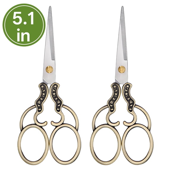 EXLEAF 2 Pcs Vintage Embroidery Scissors 5.1 Inch, Sharp Stainless Steel Fabric Scissors with Carved Handles, Retro Office Craft Scissors for Sewing, Cyan