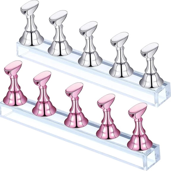 EXLEAF 2 Sets Nail Stand Press on Nail Holder Magnetic Nails Holder Acrylic Nails Display Practice for Painting Art for False Fingernail Manicure Tool Home Diy Salon Supplies