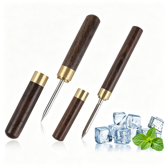 EXLEAF 2 Sizes Stainless Steel Ice Picks with Safety Cover,Non-Slip Wooden Handle Ice Breaker Tool for Kitchen,Bars,Bartender,Camping,Restaurant,Tea Knife