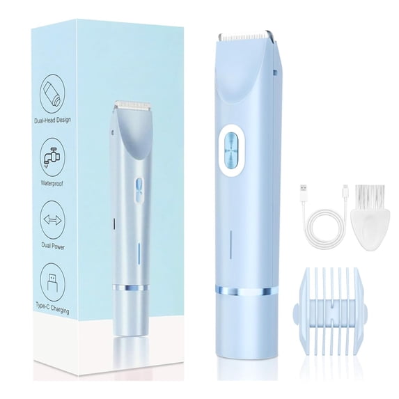 EXLEAF 2-in-1 Waterproof Painless Trimmer for Women – Dual Head Electric Razor, Pubic & Body Hair Shaver, Gift for Her