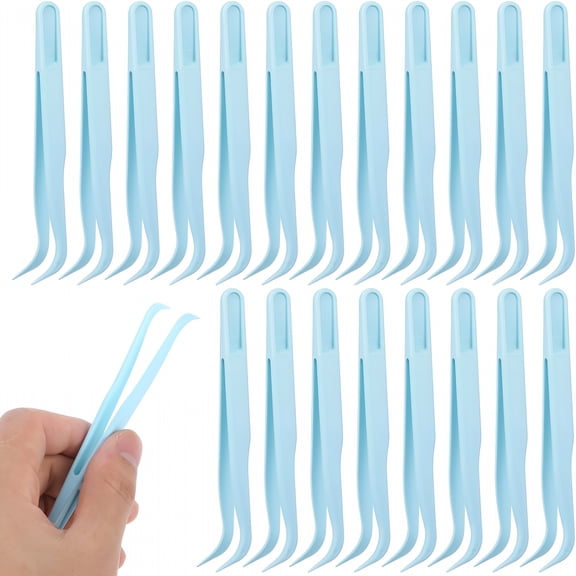 EXLEAF 20 Pcs Plastic Tweezers Bent Precision Tweezers Pointed Tip 4.5 Inch for Diy Jewelry Picking Placing Beads Watch Making Crafts Hobby Sticker Baking Decoration Reptile Feeding Lash Tool