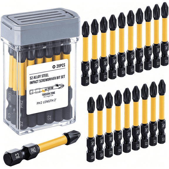 EXLEAF 20-Piece #2 Phillips Bits,2 Inch S2 Alloy Steel Phillips Impact Driver Bits,Magnetic Cnc Machined Tips Ph2 Bits,Long-Lasting Torque Transfer Driver Bit Set with Storage Box,Automotive Home