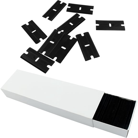 EXLEAF 200Pcs Plastic Razor Blades,Double Edged Plastic Blades,Safety Glass Scraper Blades for Cleaning Glass Removing Adhesive Residue(Black)
