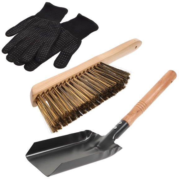 EXLEAF 2026 New 1 Set Fireplace Ash Shovel Kit Fireside Ash Shovel Brush Gloves Fireplace Cleaning Tool, for Fireplace Maintenance, Ash Cleaning, Home Heating, Chimney Care, Fireside Cleanup.
