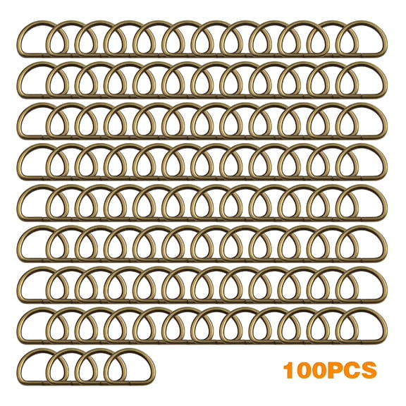 EXLEAF 2026 New 100Pcs Metal Semi-Circular D Rings Heavy Duty Half Round D-Shaped Rings Loop Buckle Hardware Accessories for Diy Clothing Backpack Belt Sewing Craft Projects,Bronze