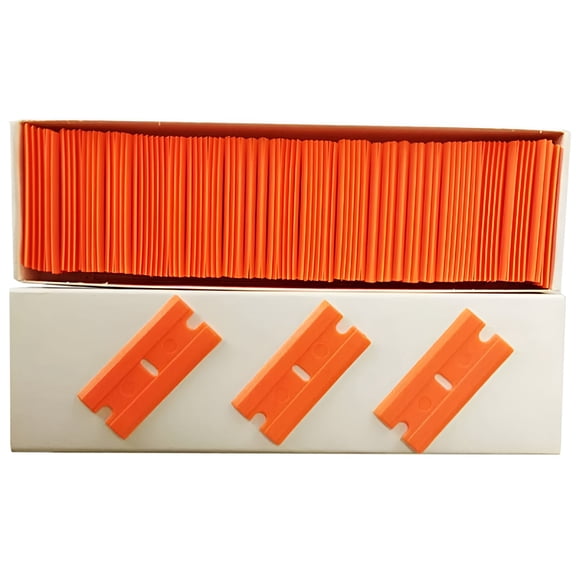 EXLEAF 2026 New 100Pcs Plastic Razor Blades 1.5" Double Edged Blade for Sticker Glue Scraper Ceramic Oven Spatula Car Wrap Cleaner 100Pp Blades