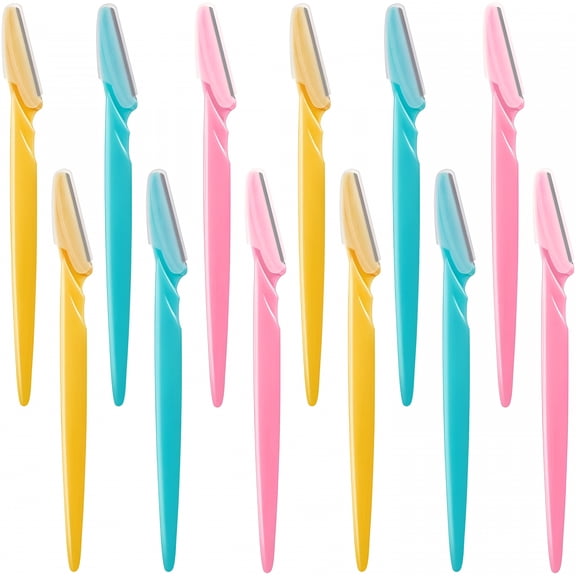 EXLEAF 2026 New 12 Pieces Eyebrow Razor Shaper Shavers Trimmers for Women and Men Face Hair Removers (Pink,Yellow,Blue)