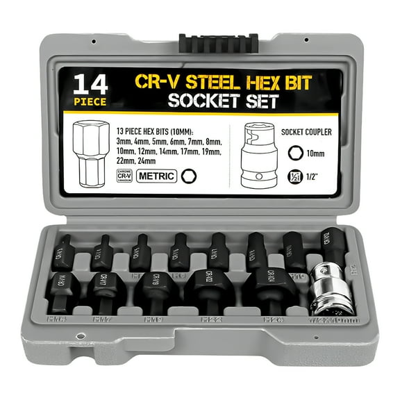 EXLEAF 2026 New 14Pcs Hexagon Bit Socket Set 3-24Mm Key Hex Wrench Head Tool for Ratchet Inch Drive Screw Driver for Auto Repair,Bike Maintenance,Machine Assembly,Home Repair,Garage Workshop