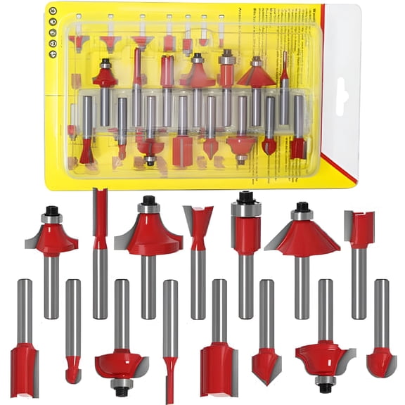 EXLEAF 2026 New 15Pcs 6.35Mm Shank Router Bits Kit Box Set Router Bit Tungsten Carbide Profile Carbide Woodworking Tool