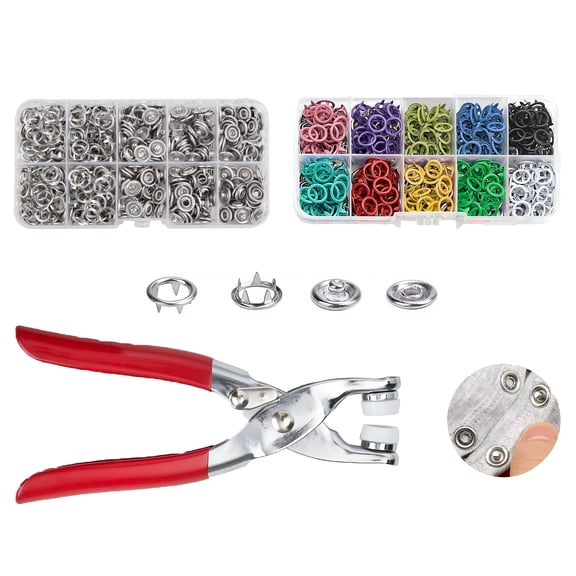 EXLEAF 2026 New 200Pcs Metal Snap Button Kit with Fastener Pliers Press Tool,Manual Buckle Tool,Button Tool for Clothing Jean Button Replacement