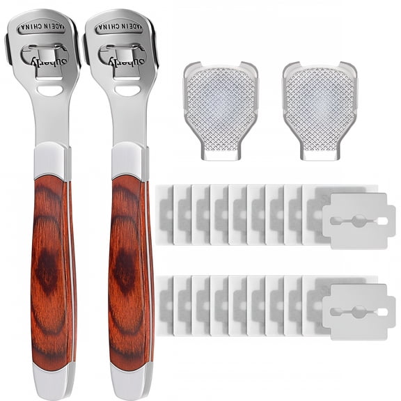 EXLEAF 2026 New 24 Pieces Callus Remover for Feet Set,20 Replacement Blades 2 Callus Shavers and 2 Foot File Heads Foot Care Tool Hard Skin Remover for Feet