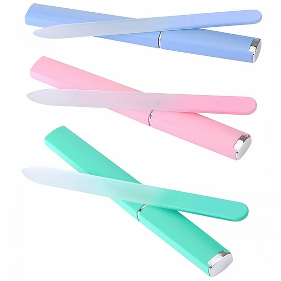 EXLEAF 2026 New 3 Pack Crystal Glass Nail File with Case,Fingernail Files for Natural Nail Glass Filer Professional Manicure Nail Tool Glass File