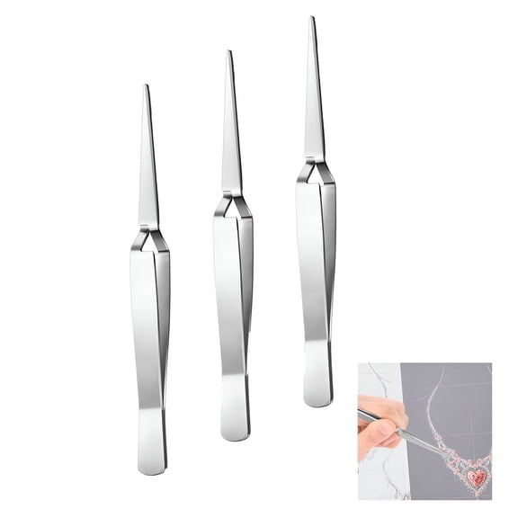 EXLEAF 2026 New 3 Pieces Reverse Tweezers for Crafting Cross Locking Electronics Tweezers Reverse Action Forceps Tension Stainless Steel Craft Jewelry Electronics