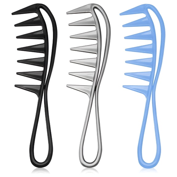 EXLEAF 2026 New 3 Pieces Wide Tooth Combs with Handle Black Grey Curl Comb Hairstyle Comb Wide Tooth Comb Anti-Static Curly Hair Salon Barber Comb, for Detangling, Frizz Control, Curly Hair Care