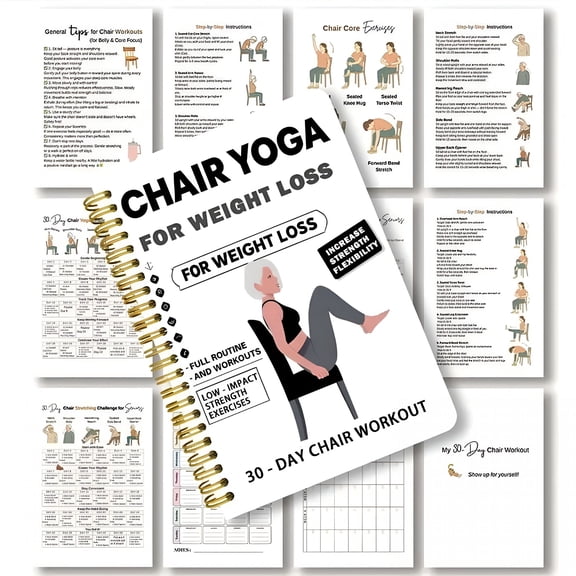EXLEAF 2026 New 30-Day Chair Yoga for Weight Loss Spiral Notebook,Chair Yoga Weight Loss Spiral Notebook&Exercise Guide,Weight Loss Journal
