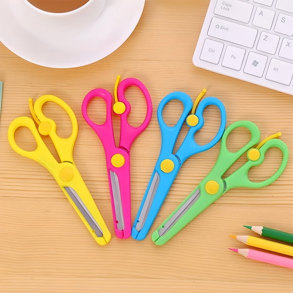 EXLEAF 2026 New 4-Pack Spring-Loaded Safety Scissors for Crafts,5.3-Inch Stainless Steel Blades with Rounded Tips & Plastic Handles,Ergonomic Design Reduces Finger Fatigue,Assorted Colors