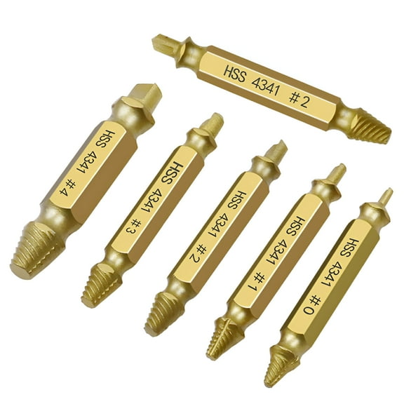 EXLEAF 2026 New 6Pcs Titanium Damaged Screw Extractor Set Remover for Stripped Head Screws & Drill Bit Tools for Easy Removal of Broken Hardware High Speed Steel