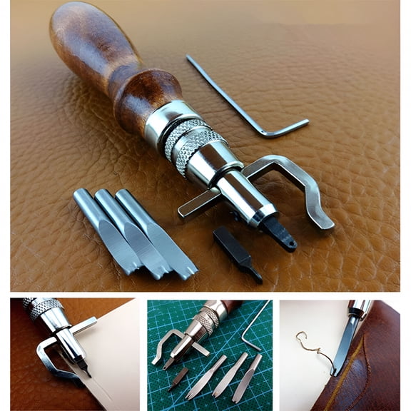 EXLEAF 2026 New 7Pcs Leather Craft Stitching Groover Skiving Edger Beveler Leather Working Tools Kit for Leather Crafting,Diy Projects,Wallet Making,Belt Making,Bag Making,Shoe Repair