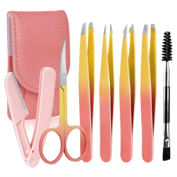 EXLEAF 2026 New 7Pcs Tweezers Perfectly Aligned Tip Tweezers for Men for Grooming Electronics Crafts Rust-Resistant Stainless Steel Construction Tweezer Pink