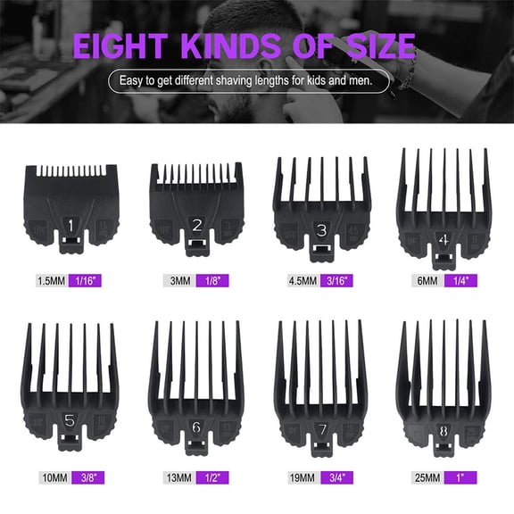 EXLEAF 2026 New 8 Pcs Professional Hair Clipper Combs Guides,Replacement Guards Set 1/16" to 1" Fits Most Size Clippers/Trimmers,Barber Accessories