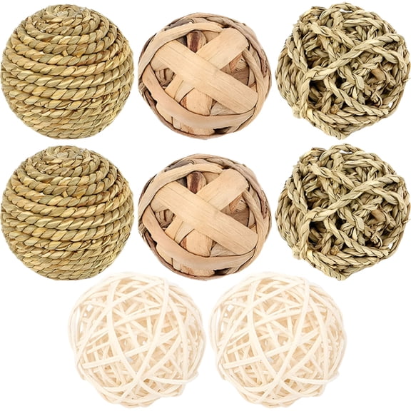 EXLEAF 2026 New 8 Pcs Rabbit Chew Toy Parrot Treats Toys Guinea Pig Grass Ball Straw for Chewing, Playing, Training