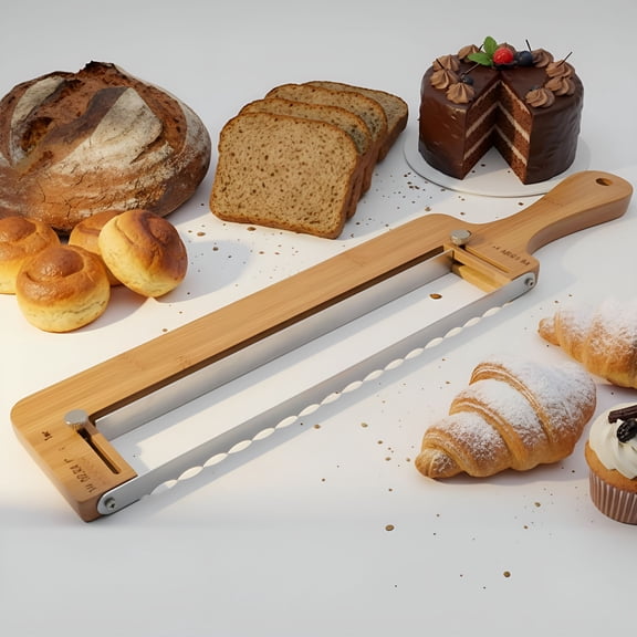 EXLEAF 2026 New Adjustable Bread Knife for Homemade Bread,Precise Cutting Sourdough Bread,Serrated Blade Stainless,Manual Bow Design with Thickness Guide Sourdough Bread Slicer,Ideal Gift for Baker