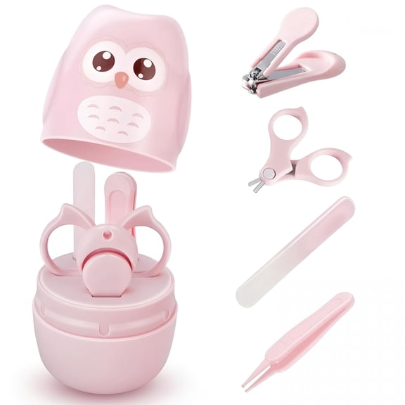 EXLEAF 2026 New Baby Nail Kit with Cute Owl Case Newborn Manicure & Pedicure Set with Nail Clipper, Scissors, File & Tweezers for Infant and Toddler Care (Gift for Mom) (Pink)