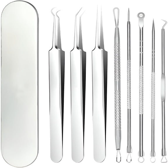 EXLEAF 2026 New Blackhead and Splinter Remover Tool Kit, 8Pcs Comedone Pimple Popper Tool Acne Extractors, Blemish Remover Ingrown Removal Kit, Whitehead Popping Skincare Tools for Face and Nose