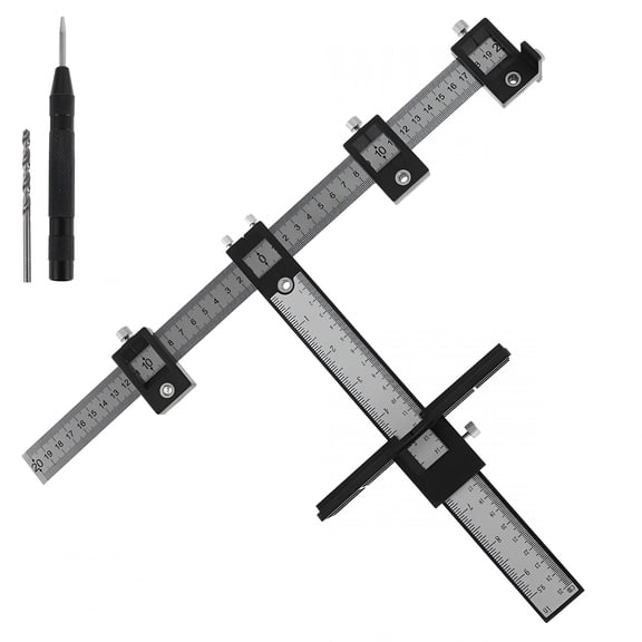 EXLEAF 2026 New Cabinet Hardware Jig Adjustable Punch Locator Drill Guide Wood Drilling Template Tool with Inch and Metric Scale for Handles Knobs on Doors Drawer