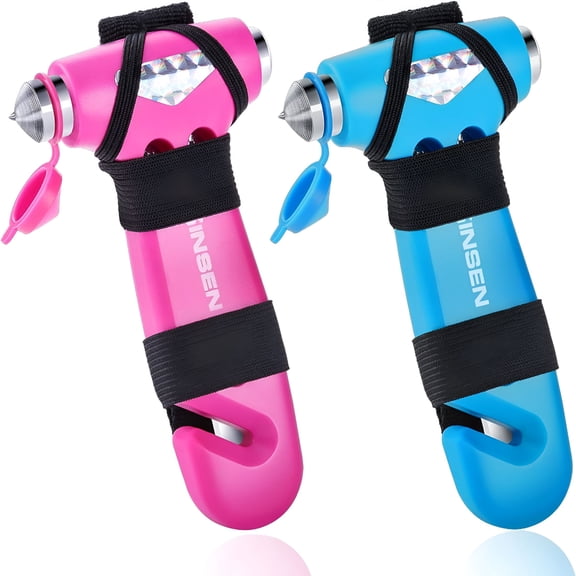 EXLEAF 2026 New Car Safety Hammer,Automotive Window Breaker and Seatbelt Cutter for Women,Roadside Emergency Kit,3 in 1 Escape Tools,Road Trip Essential and Must Haves (2,Pink&Blue)