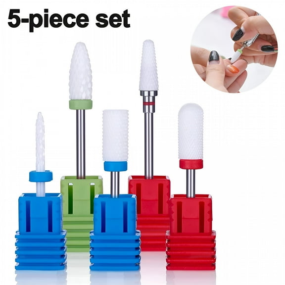 EXLEAF 2026 New Ceramic Nail Drill Bits Set, (2.35Mm) Professional Acrylic Nail File Drill Bit for Manicure Pedicure Cuticle Gel Nail Polishing for Home, Salon, Travel, Professional Use, 5Pcs