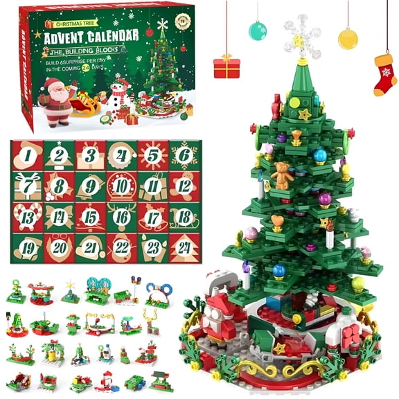 EXLEAF 2026 New Christmas Calendarchristmas Tree Building Block Set Led Lights Christmas 24 Days 701 Pieces Christmas Countdown Calendar Toys for Children,Teenagers,Adults 10 Years Old+
