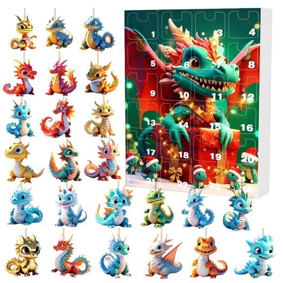 EXLEAF 2026 New Christmas New Arrival: Christmas Fire Dragon 2D Flat Model Pendant Advent Calendar Blind Box