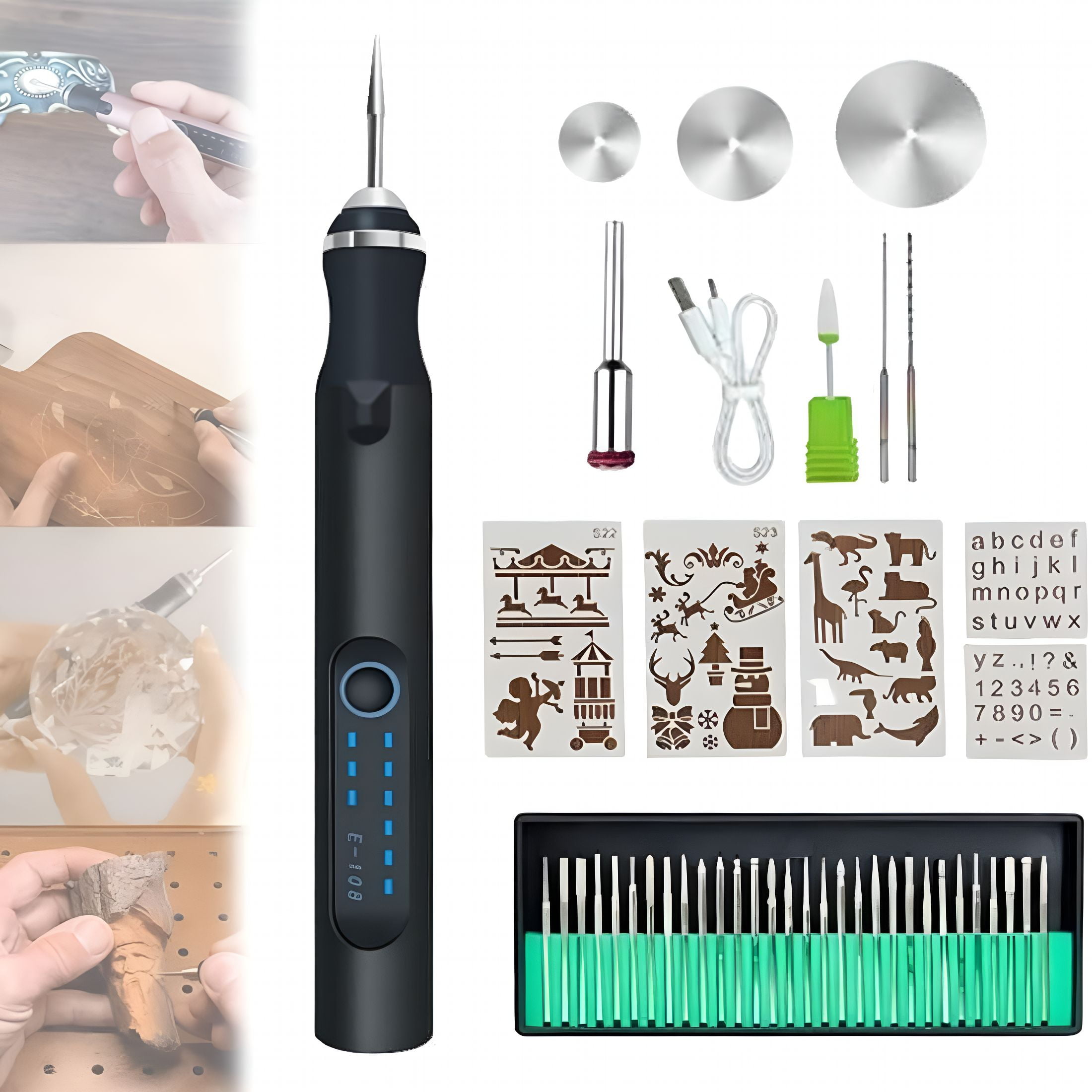 EXLEAF 2026 New Cordless Electric Engraving Pen,Engraving Tool,Usb Rechargeable Engraving Pen Etching Tool Etcher Kit Set,Engraving Pen for Metal,Wood,Glass and Plastic