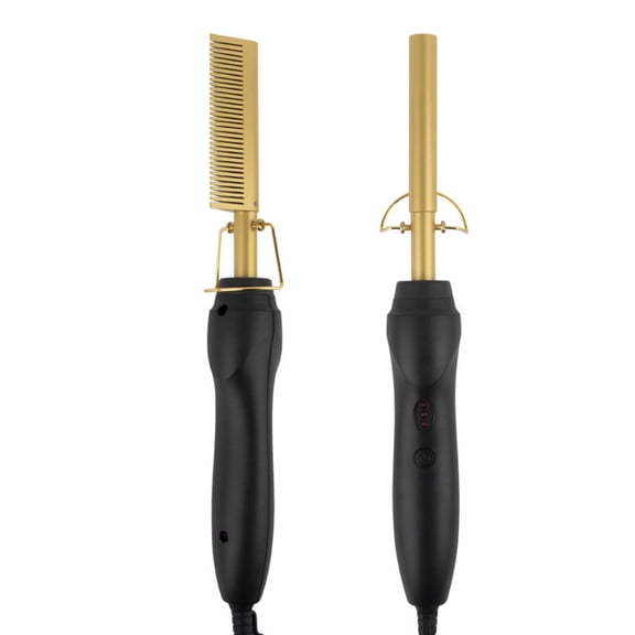 EXLEAF 2026 New Curling Iron,1X Curling Iron,1X Anti-Scalding Shell,Electric Hot Comb Hair Straightener Comb Ceramic Pressing Comb for Black Hair Wigs with Anti Scald Case Voltage&60 Min Auto Shutoff