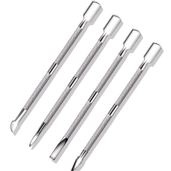 EXLEAF 2026 New Dual Sided Cuticle Pusher - Sharp Edge Spoon Shaped Double Ended Cuticle Pusher Remover Cleaner Surgical Medical Grade Stainless Steel Manicure Pedicure Nail Art Care Tools 4 Pc Set