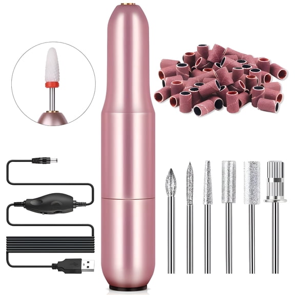EXLEAF 2026 New Electric Nail Drill - 20000 Rpm Corded Electric Nail File Kit with 6 Bits 51 Sanding Bands, Nail Dremel Tool for Women, Gold