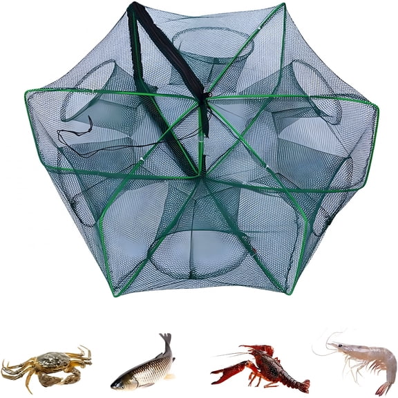EXLEAF 2026 New Foldable Trap Fishing Net, Portable Nylon Fishing Mesh Trap, for Catching Smelt, Crab, Lobster, Fish, and Crawfish