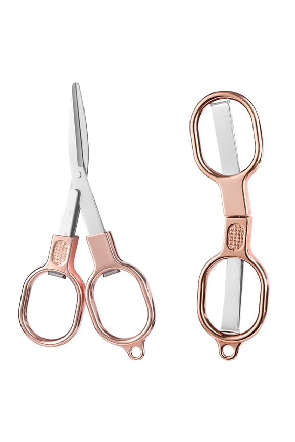 2026 New Folding Scissors Stainless Steel Portable Mini Travel Scissors Foldable Pocket Scissors Badge Small Scissors All Purpose with 1 Keychain for Travel Home Craft (C)