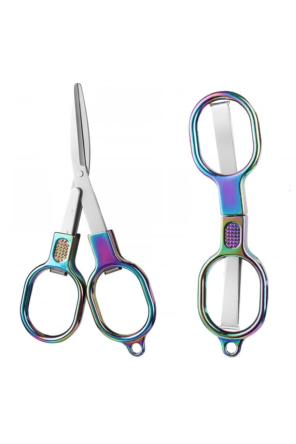 2026 New Folding Scissors Stainless Steel Portable Mini Travel Scissors Foldable Pocket Scissors Badge Small Scissors All Purpose with 1 Keychain for Travel Home Craft (Blue,One Size)