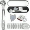thumbnail image 1 of EXLEAF 2026 New Foot Scraper Callus Shaver-Stainless Steel Foot File Hard Skin Remover Blade-Professional Pedicure Foot Rasp Kit for Feet Hand Foot Care Tools with 10 Replacement Blades Silver,13Pcs, 1 of 5