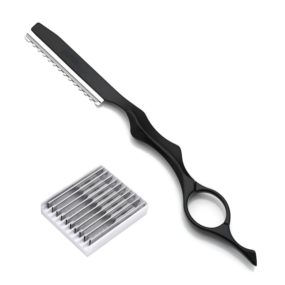 EXLEAF 2026 New Hair Razors for Cutting Hair 6.89",Professional Hair Styling Thinning Texturizing Cutting Razor with Replacement Hair Razor Blades,Ideal for Salon/Home-11Pcs Black