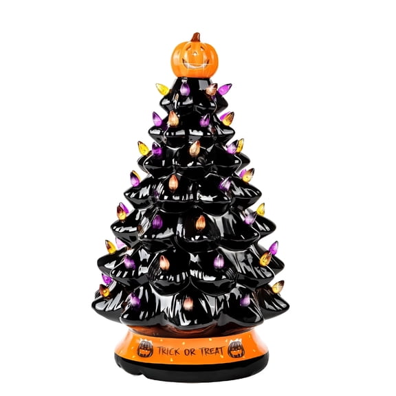 EXLEAF 2026 New Lighted Ceramic Tree Tabletop Glowing Decoration Tree Pumpkin Light - Halloween Decoration Tree - 5.3'' H, Black