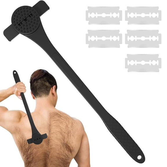 EXLEAF 2026 New Men Back Shaver 2-In-1 Back Hair Shaver with Safety Blade Tech Non-Slip Ergonomic Handle Wet/Dry Shaving Adjustable Arcs Bath Tool